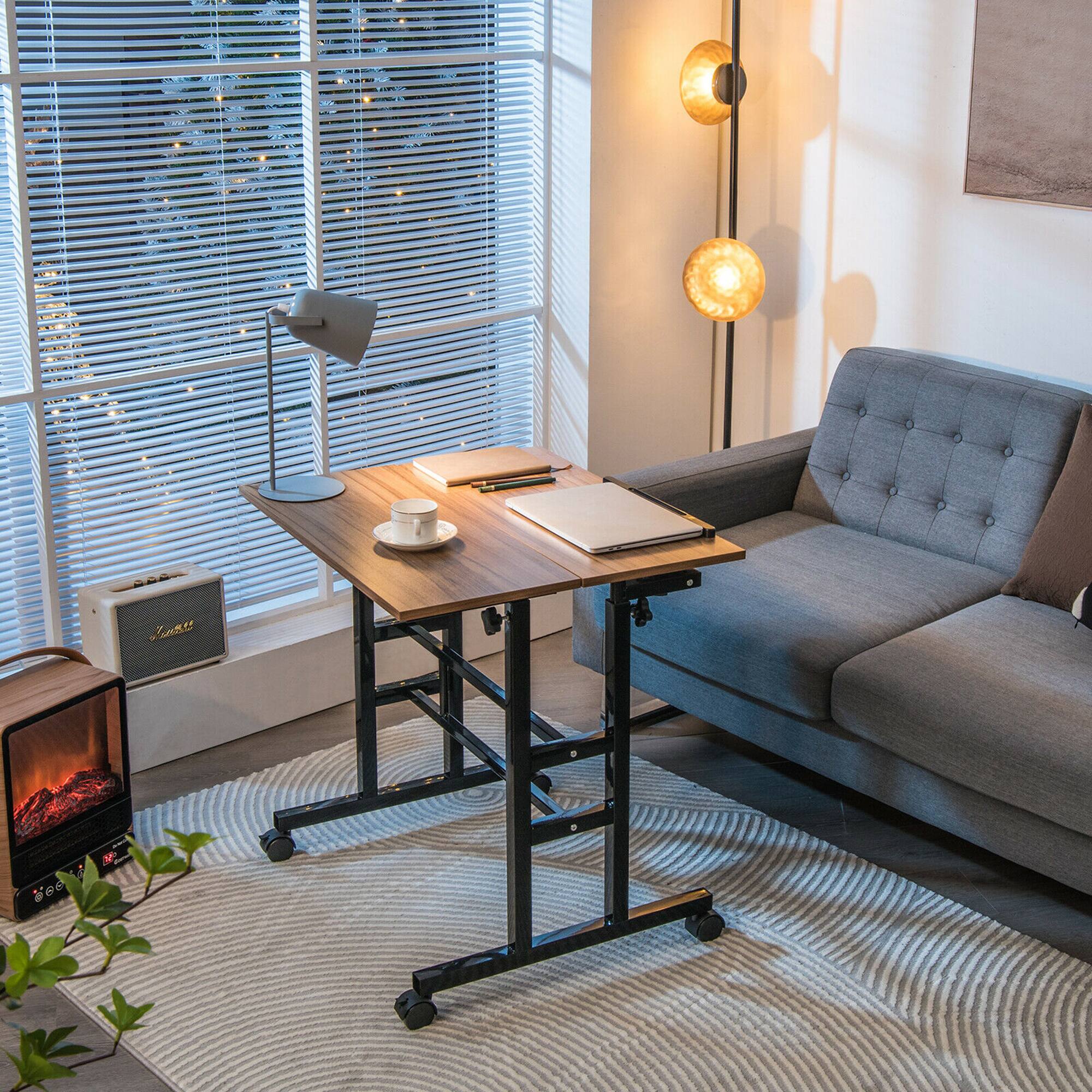 Alt View 1. Costway - Costway Mobile Stand up Desk Adjustable Computer Desk Tilting Workstation - Walnut.