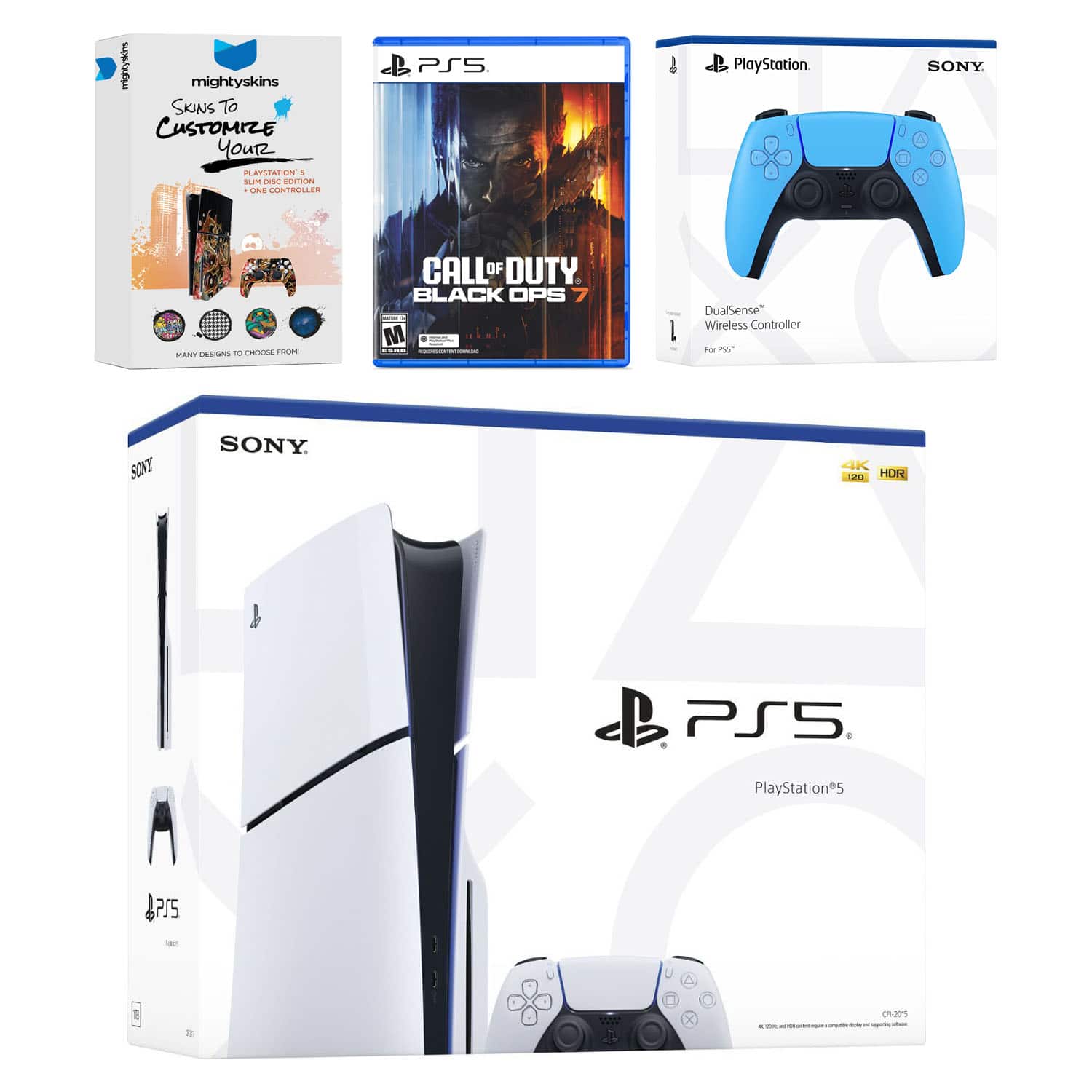 PlayStation 5 Slim Disc Bundle with Call of Duty Black Ops 7 Game, MightySkins Code and Extra Controller - PlayStation 5