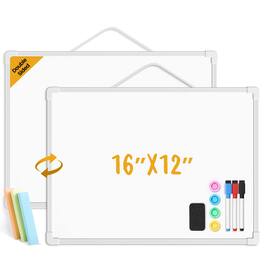 PARKER SLATER - Small Dry Erase Board For Wall 16" X 12" Double-sided Hanging Whiteboard White With 3 Markers 4 And 3 Mini Sticky