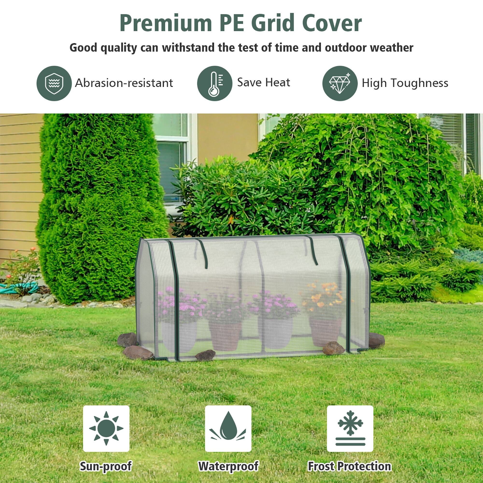 Premium PE Grid Cover

Good quality can withstand the test of time and outdoor weather

- Abrasion-resistant
- Save Heat
- High Toughness
- Sun-proof
- Waterproof
- Frost Protection