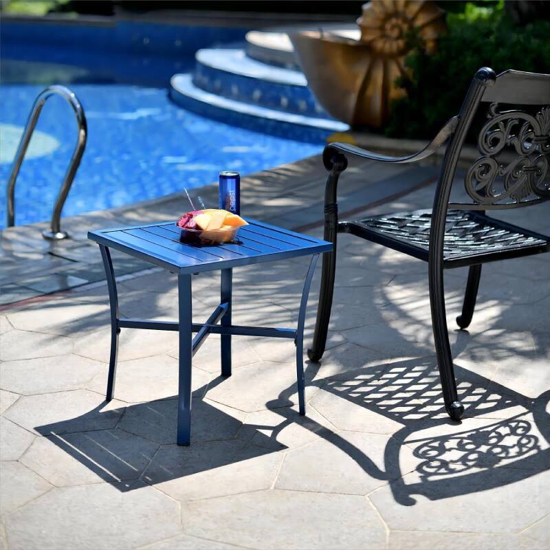 Alt View 1. Lent Glitter Wood - SQUARE CONTEMPORARY STEEL SIDE TABLE - Blue - Blue.