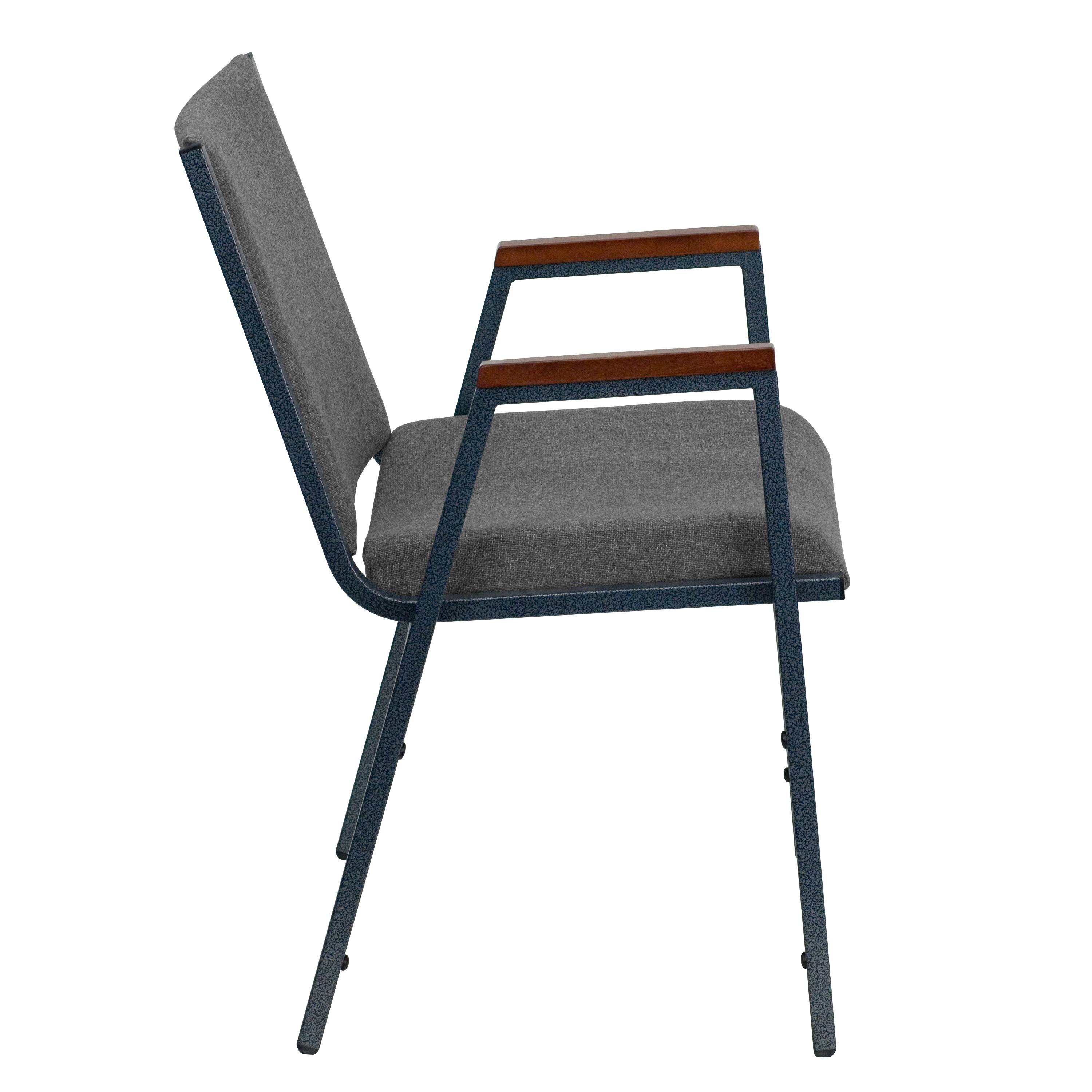Alt View 5. Emma + Oliver - Heavy Duty Reception/Guest Stack Chair with Arms - Gray Fabric.