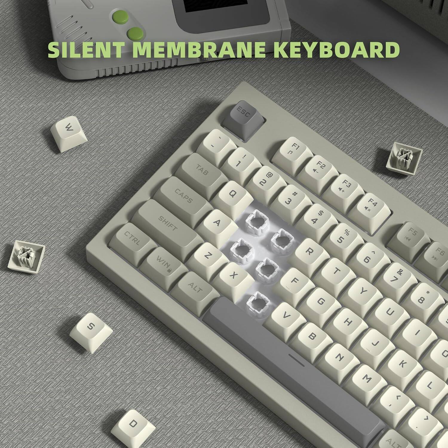 SILENT MEMBRANE KEYBOARD

W S CTRL ESC - I 1 TAB CAPS Q SHIFT A Z WIN X ALT @ 2 F1 F2 - F3 # 3 F4 $ 4 % F5 5 144 R A F6 6 4 T & F 7 Y * G 8 V U H - I J N 0 M L < V AL
