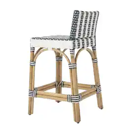 Butler Specialty - Serienna Rectangular Rattan Low Back 24.5" Counter Stool - White And Navy Stripe