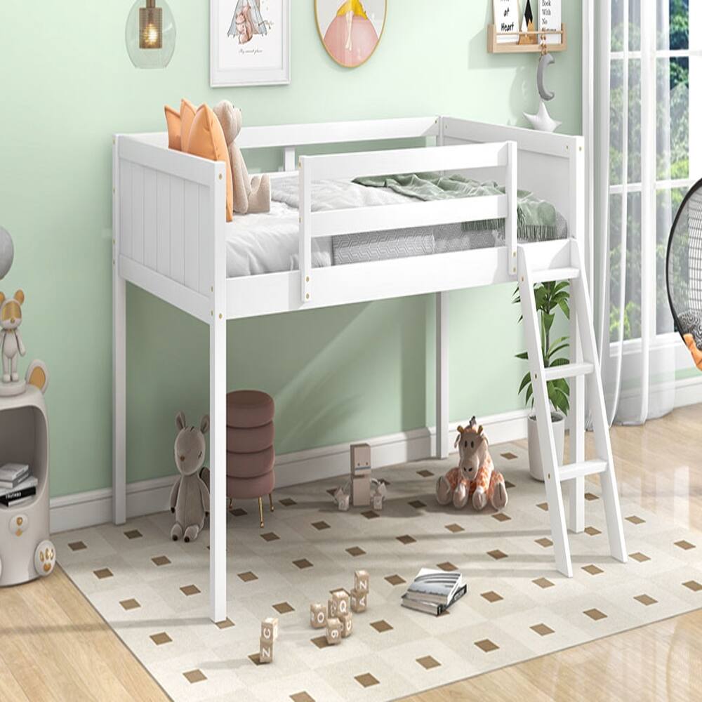 Alt View 3. Loheer - Loheer Twin Low Loft Bed Wood Loft Bed with Ladder White - White.