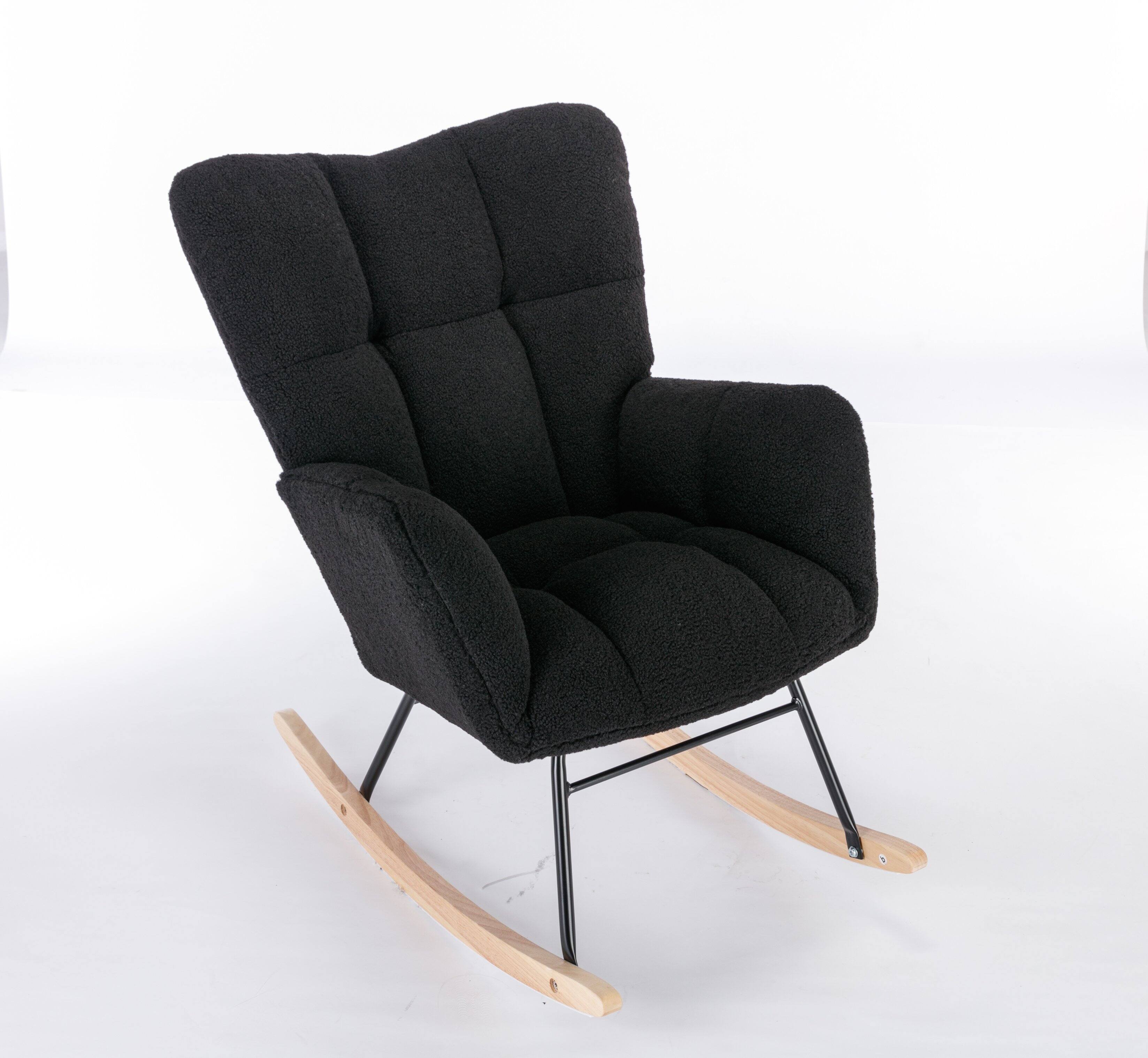 Back. GOODSILO - Teddy Fabric Rocking Glider Nursery Chair For Living Room Indoor - Black.