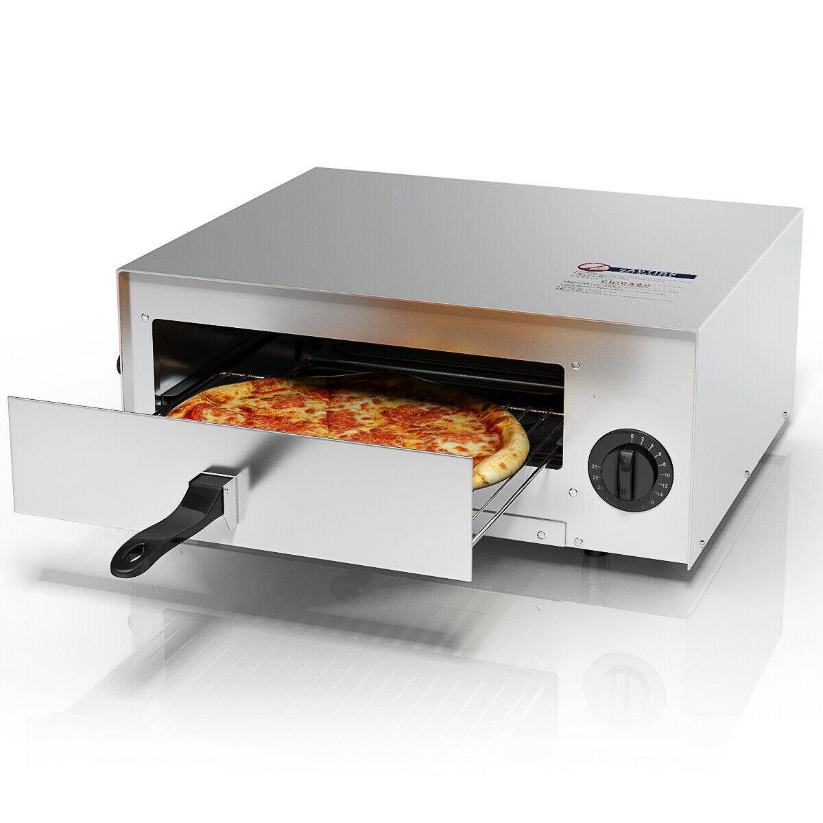 Front. Ecooso - Commercial Countertop Pizza Oven with Auto Shut-Off Timer, Includes Pizza Pan, Fast Bake Indoor Pizza Maker - Silver.