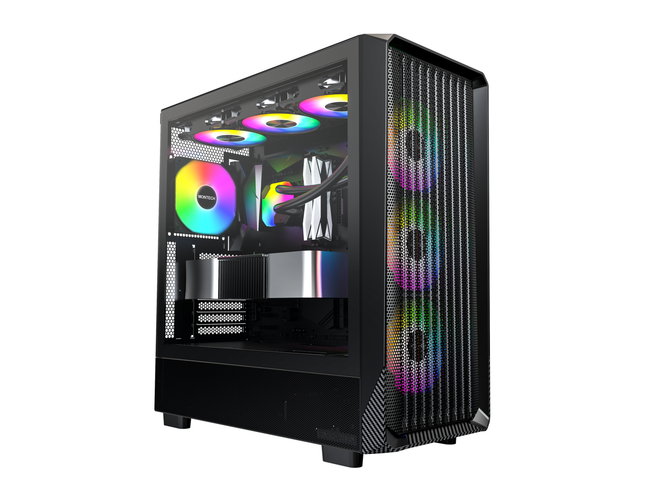 Alt View 1. Montech - MONTECH X5 ATX Mid-Tower Case, 4x ARGB Fans, Glass Side, GPU Holder, Black - Black.