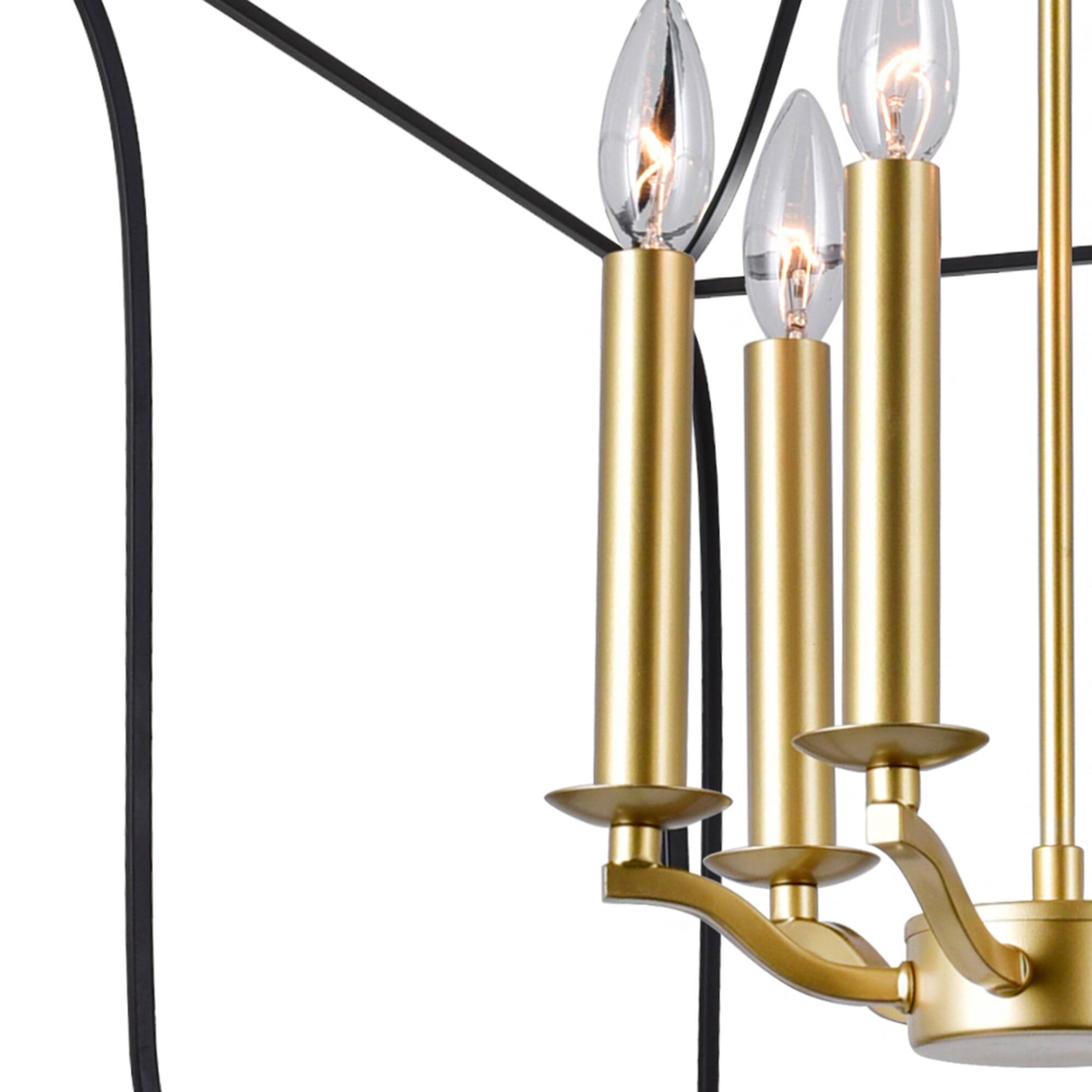 Back. CWI Lighting - Tudor 6 Light Chandelier With Satin Gold & Black Finish - Satin Gold & Black.