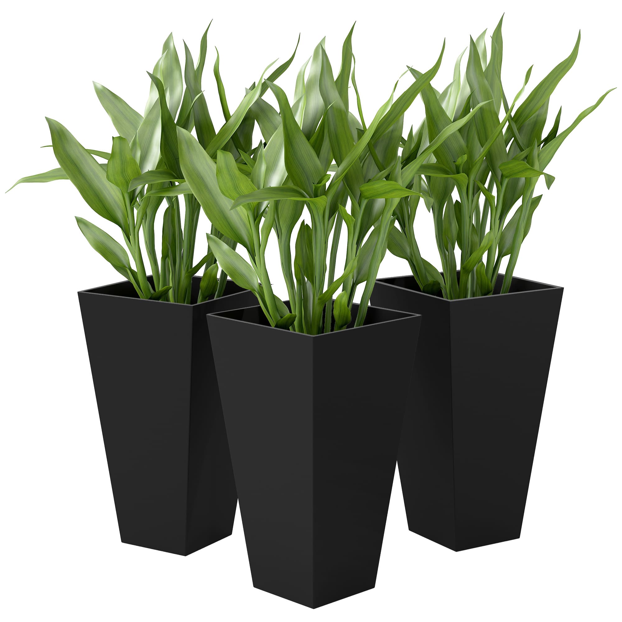 Outsunny - Planters for Outdoor Plants Set of 3, 28 In Taper Planters with Drainage Holes, Indoor Grande Plant Pots - Black