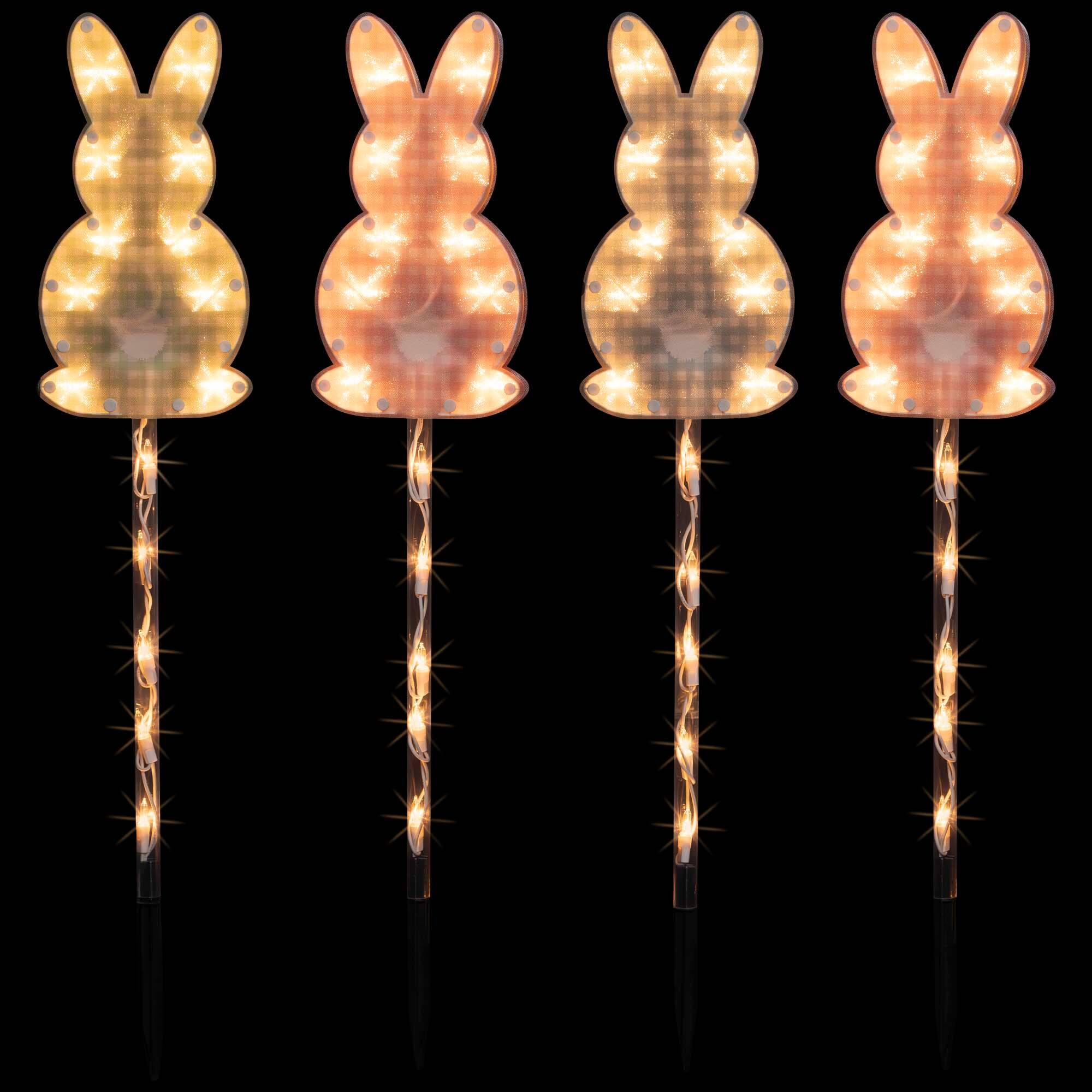Alt View 2. Northlight - Lighted Plaid Easter Bunny Outdoor Pathway Markers - 28.5" - Set of 4 - Black.