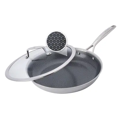 Front. Henckels - Henckels Paradigm Ceramic 12-inch Stainless Steel Dual Performance Fry Pan with Lid - Stainless Steel.