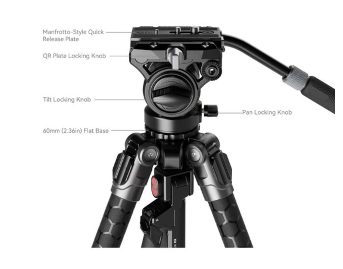 Manfrotto-Style Quick Release Plate  
QR Plate Locking Knob  
Tilt Locking Knob  
Pan Locking Knob  
60mm (2.36in) Flat Base