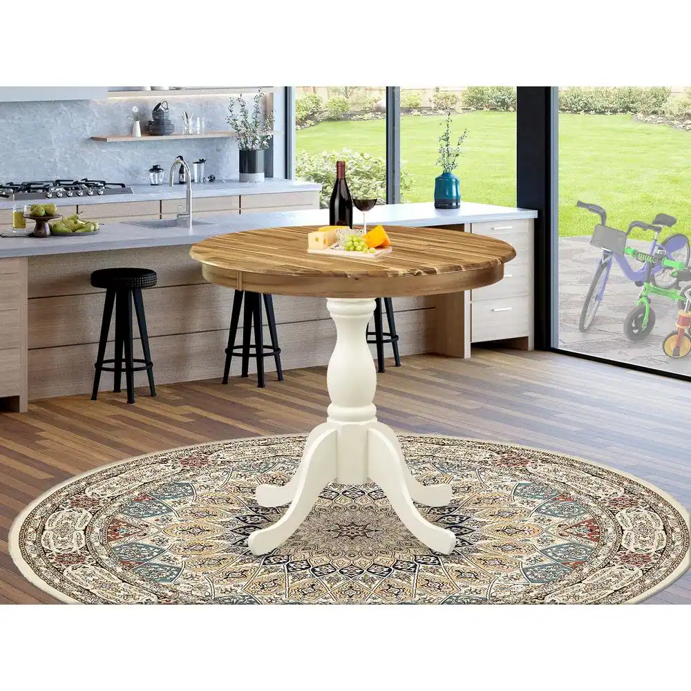 Left. East West Furniture - East West Furniture AST-NLW-TP Antique Modern Kitchen Table - a Round Dining Table Top with Pedestal Base - Multi.