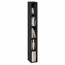 Furinno - FULDA Book Shelf, 5-Tier Tall Narrow Bookshelf, Standing Bookcase with 6-In Width Storage Shelf, 9.3 x 5.9 x 51.9 - Blackwood