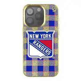 Keyscaper - NHL - New York Rangers Plaid Bling iPhone Case - 14 - Gold