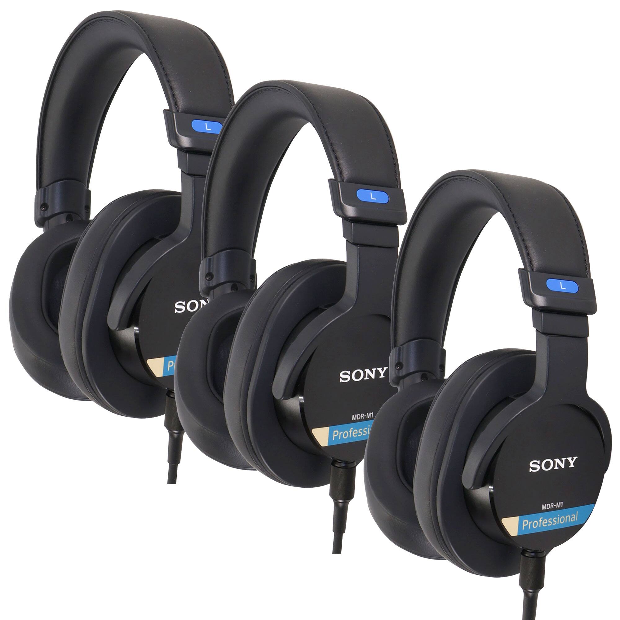 3x Sony MDR-M1 Closed-Back Over-Ear Reference Monitor Headphones - Black