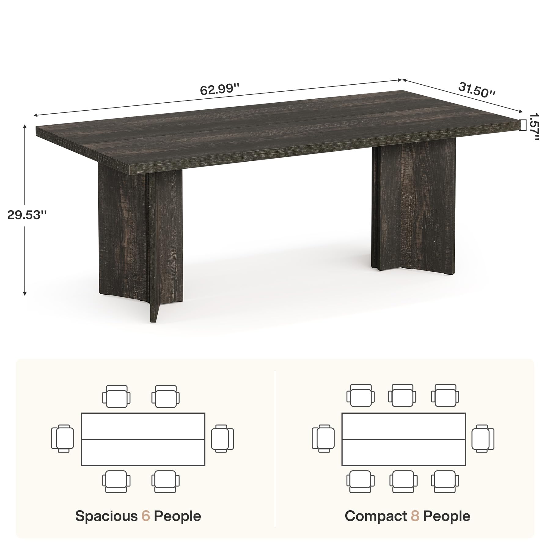 Tribesigns 63 Inch Rectangular Dining Table with Spacious Tabletop for ...