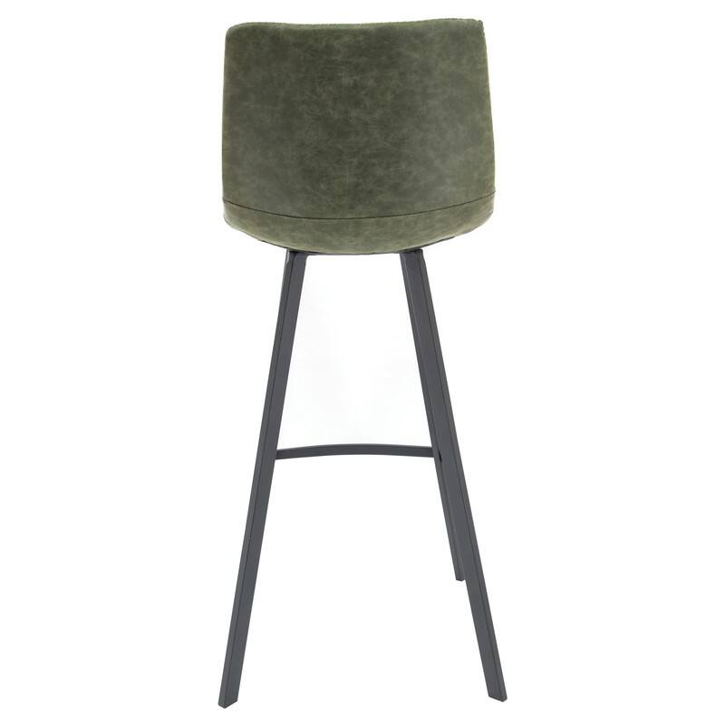 Alt View 1. LeisureMod - Elland 2 Pcs Modern Upholstered Leather Bar Stool with Iron Legs and Footrest, Counter Height Dining Stool - Olive Green.