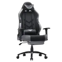 Bestier - Gaming Chair 4 - PU Leather Fixed up Armrest Lumbar Support Ergonomic Arm Chair in With Double Arm & Footrest - White - Front_Zoom
