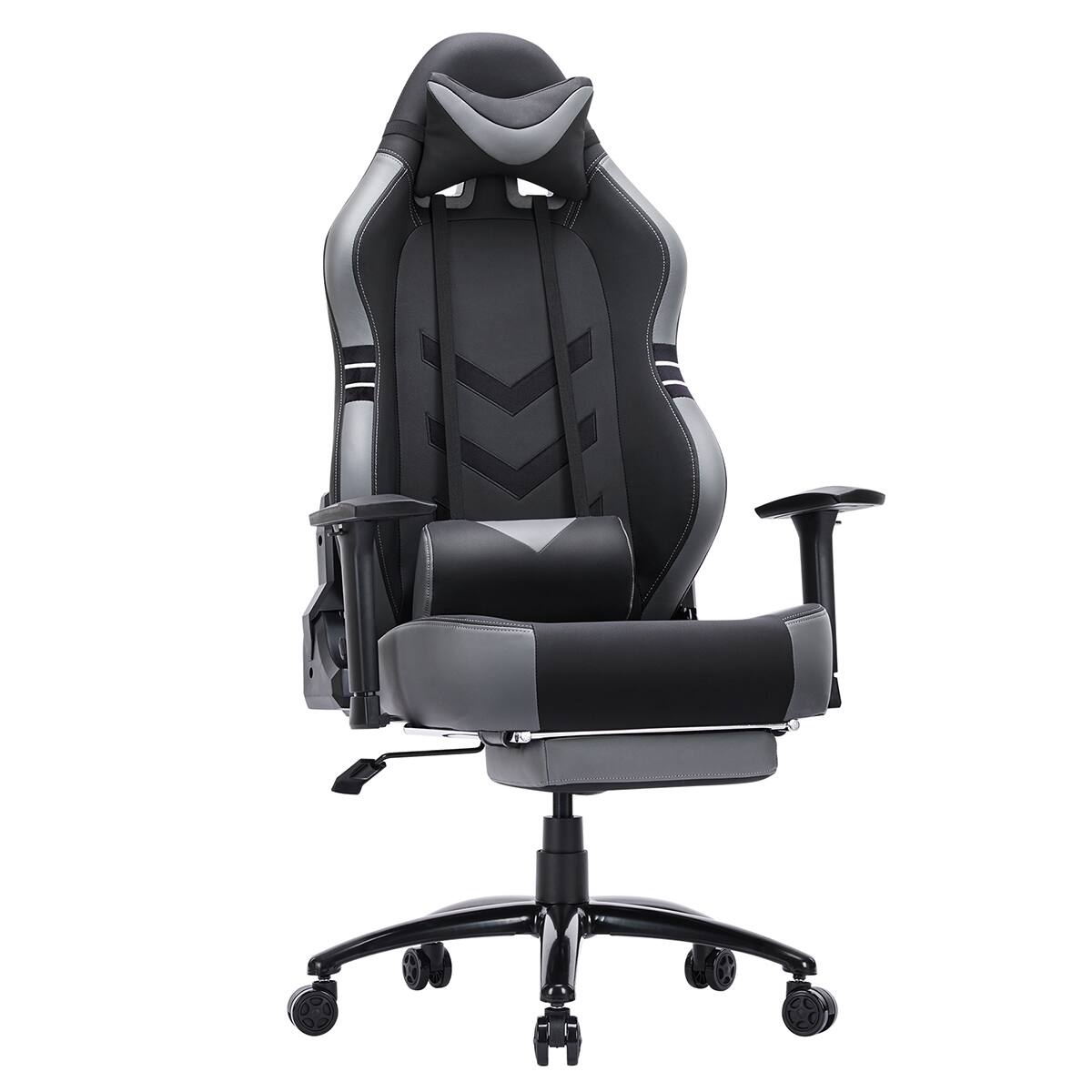 Front. Bestier - Gaming Chair 4 - PU Leather Fixed up Armrest Lumbar Support Ergonomic Arm Chair in White With Double Arm & Footrest - White.