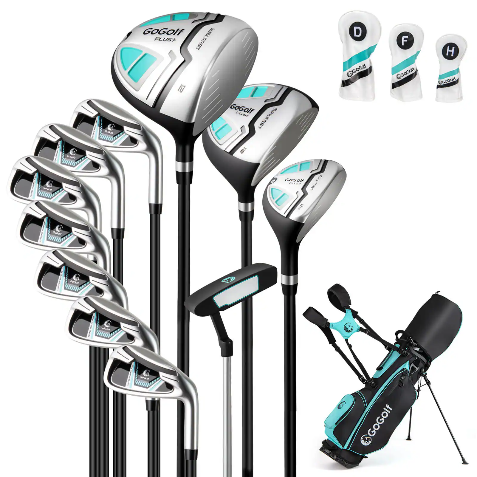 Costway - 12 PCS Women's Complete Golf Club Set Right Hand 460CC #1 Driver & #3 Fairway - Green