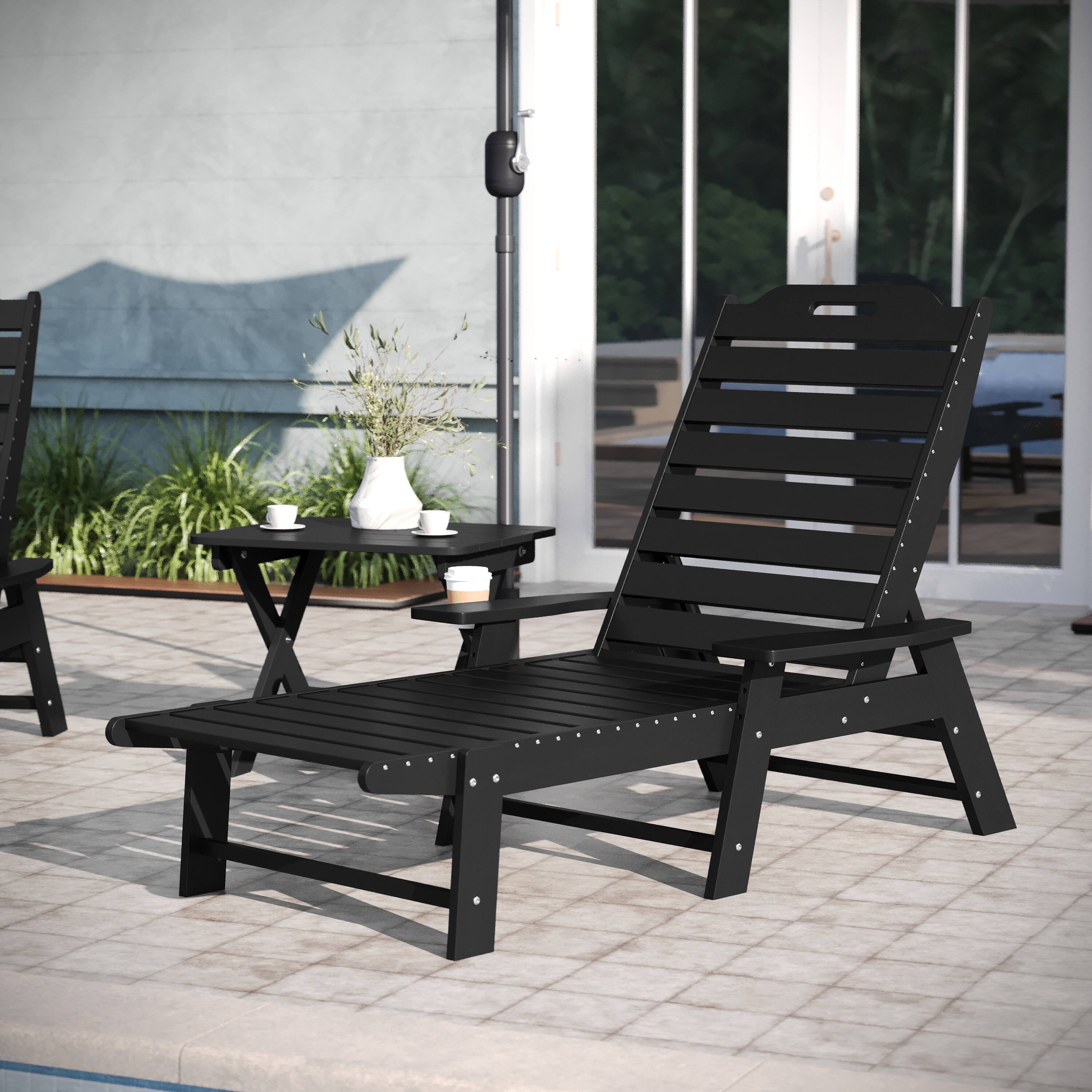 Alt View 2. Emma + Oliver - 3pc Indoor/Outdoor Set with 2 Adirondack Lounge Chairs/Folding Side Table - Black.