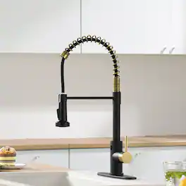 Black and Brushed Gold Single Handle Touchless Pull Down Kitchen Faucet with Deckplate Included