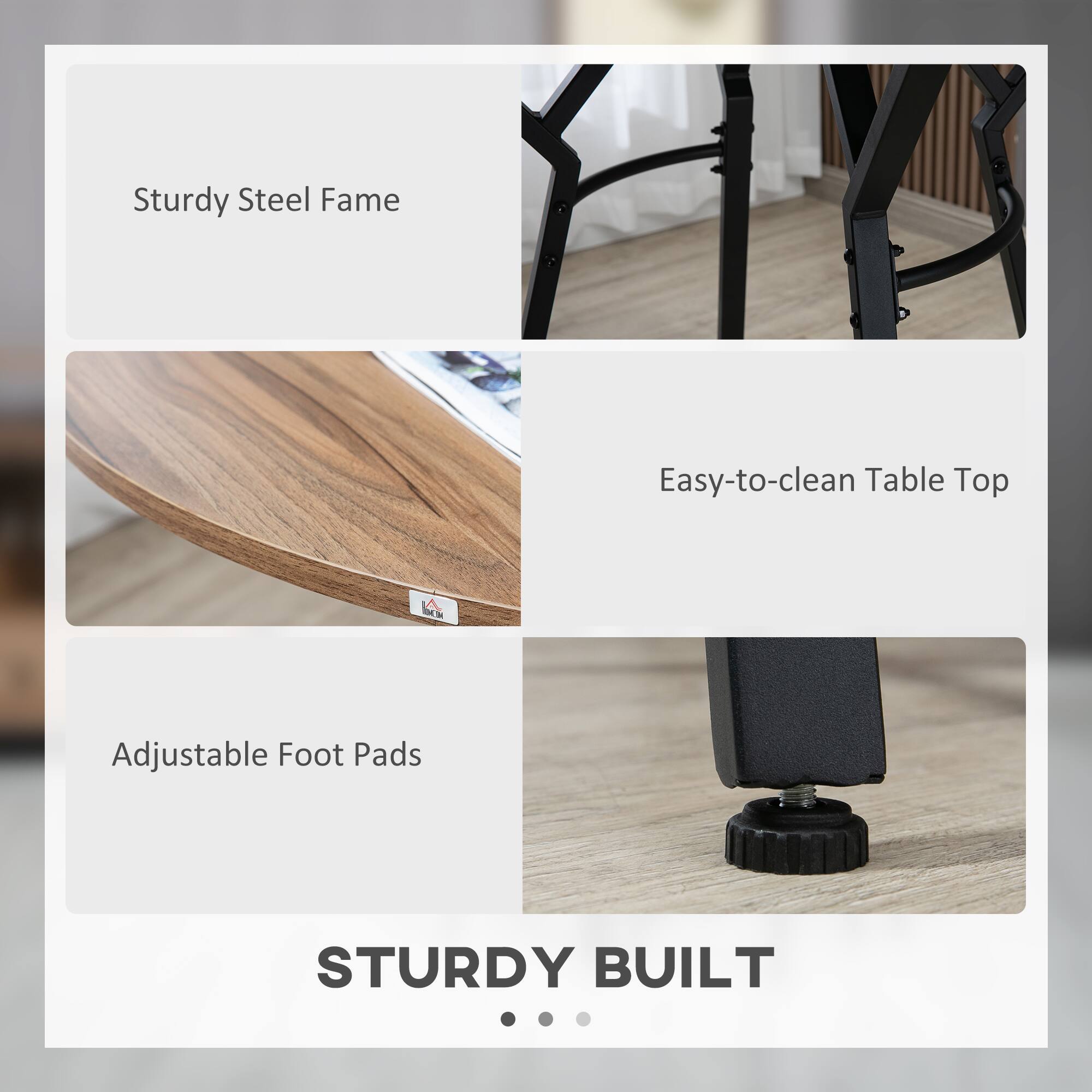Sturdy Steel Fame, Easy-to-clean Table Top, Adjustable Foot Pads, STURDY BUILT