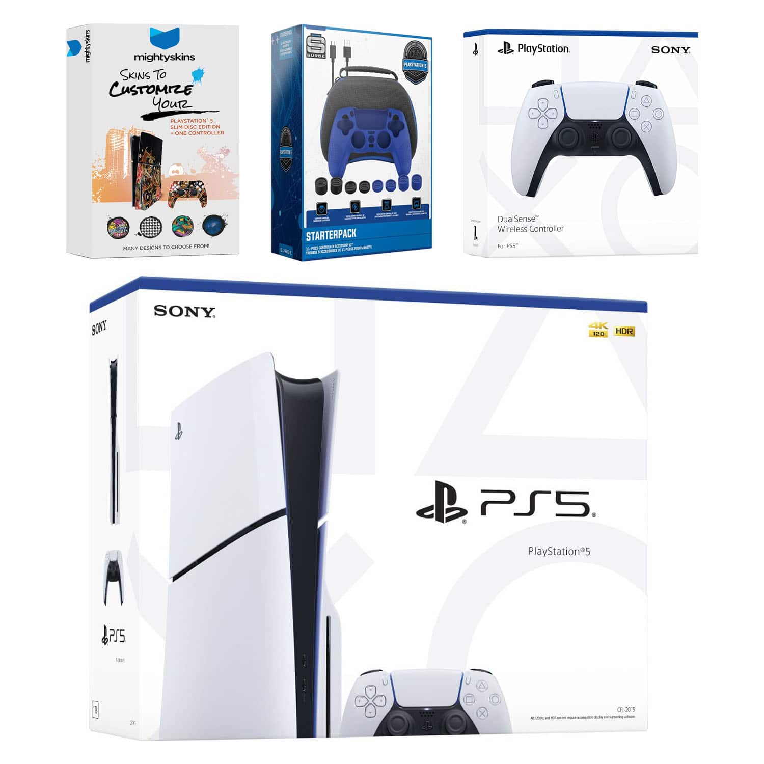 PlayStation 5 Slim Disc Bundle with Extra Controller, Accessory Kit and MightySkins Code - PlayStation 5