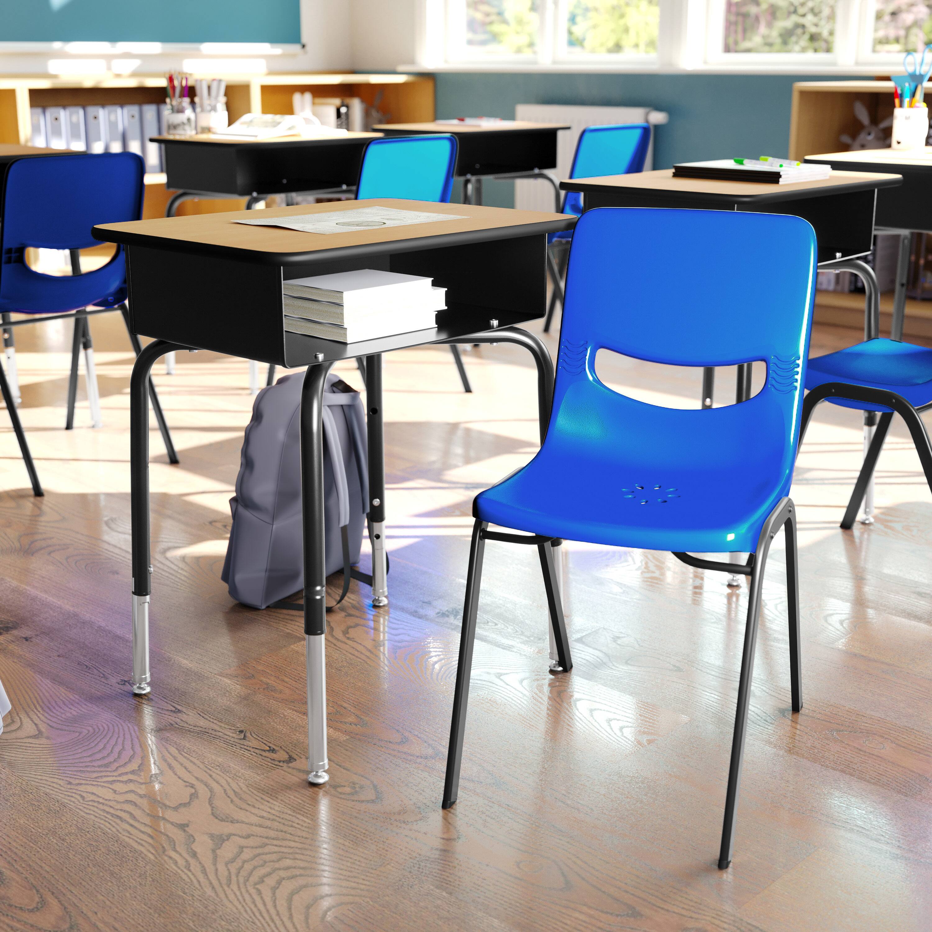 Alt View 1. Flash Furniture - HERCULES Student Desk with Open Front Metal Book Box, Natural Desktop, and Black Frame and Navy Heavy-Duty Flex Comfort - Blue.