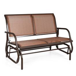 Costway - 48" Outdoor Patio Swing Glider Bench Chair Loveseat Rocker Lounge Backyard - Brown
