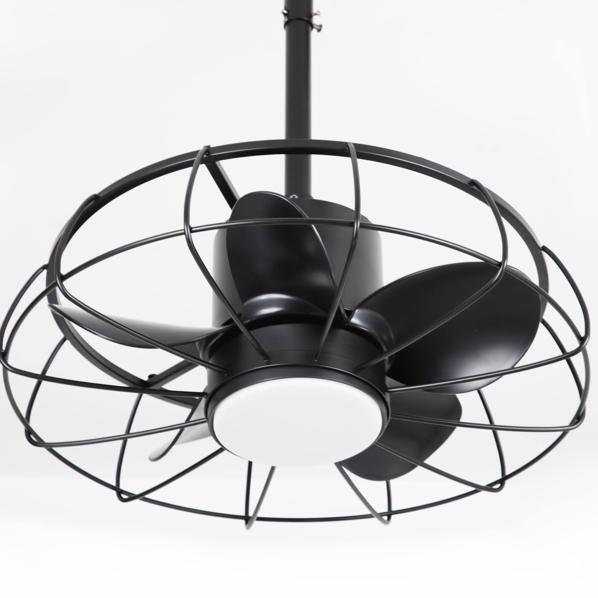 Alt View 9. Parrot Uncle - 20" Industrial Black Wet Rate Outdoor Caged Ceiling Fan with Light and Remote, Hook - Black.
