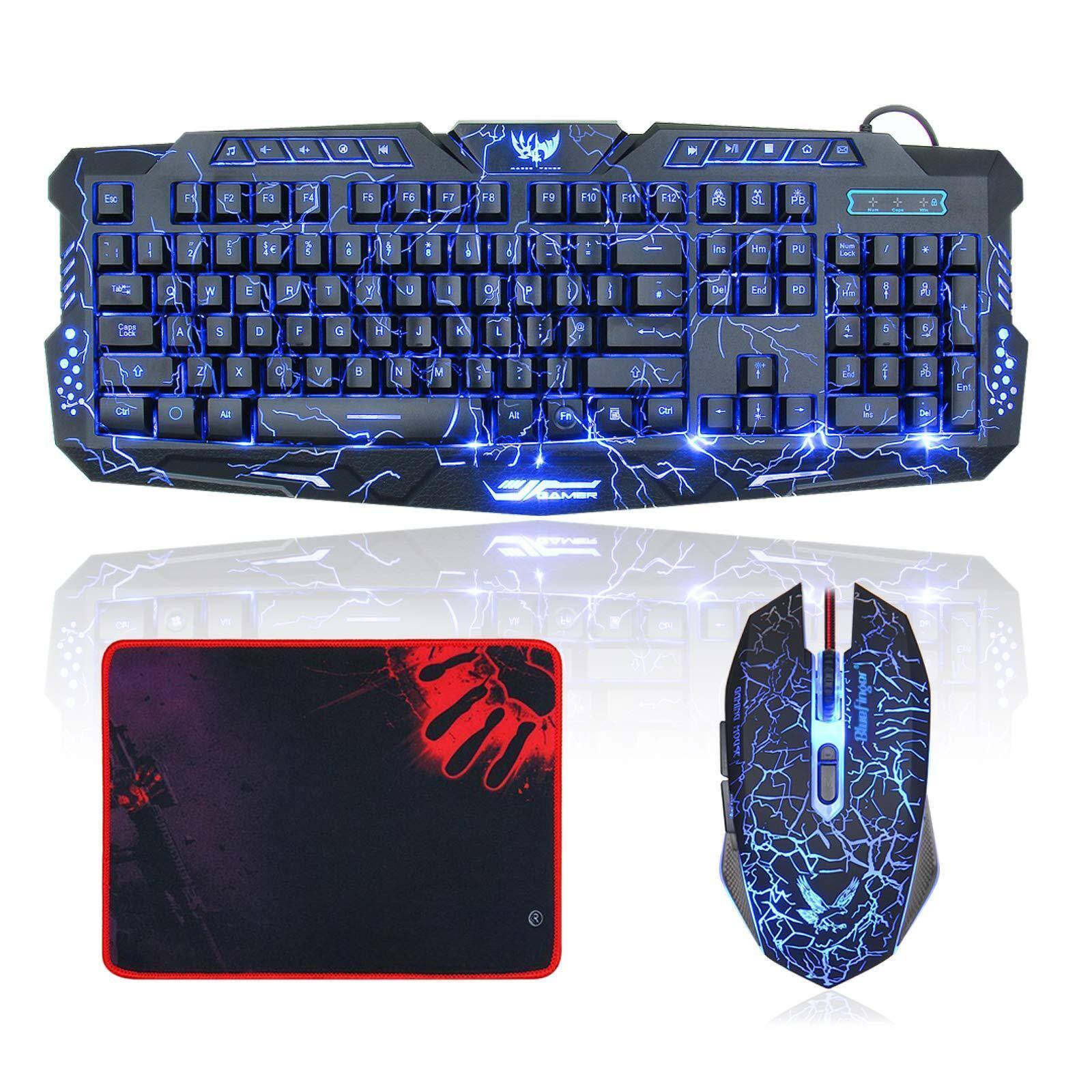 Sure, here is the corrected and grouped text from the image:

**Keyboard:**
- Esc
- F1 F2 F3 F4 F5 F6 F7 F8 F9 F10 F11 F12
- 1 2 3 4 5 6 7 8 9 0 - = Backspace
- Q W E R T Y U I O P [ ] \
- A S D F G H J K L ; ' Enter
- Z X C V B N M , . / Shift
- Ctrl Fn Alt Spacebar Alt
- Ins Hm Pg Up Pg Dn
- End PD
- Left Arrow Up Arrow Down Arrow Right Arrow
- Ctrl Alt

**Mouse:**
- No visible text

**Mouse Pad:**
- No visible text

**Brand:**
- GAMER

**Additional Text:**
- No visible text