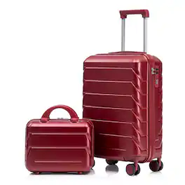 Ropilly - 2 Piece Luggage Set Hard Shell 20 Inch Carry On Suitcase with 14 Inch Cosmetic Case - Wine Red
