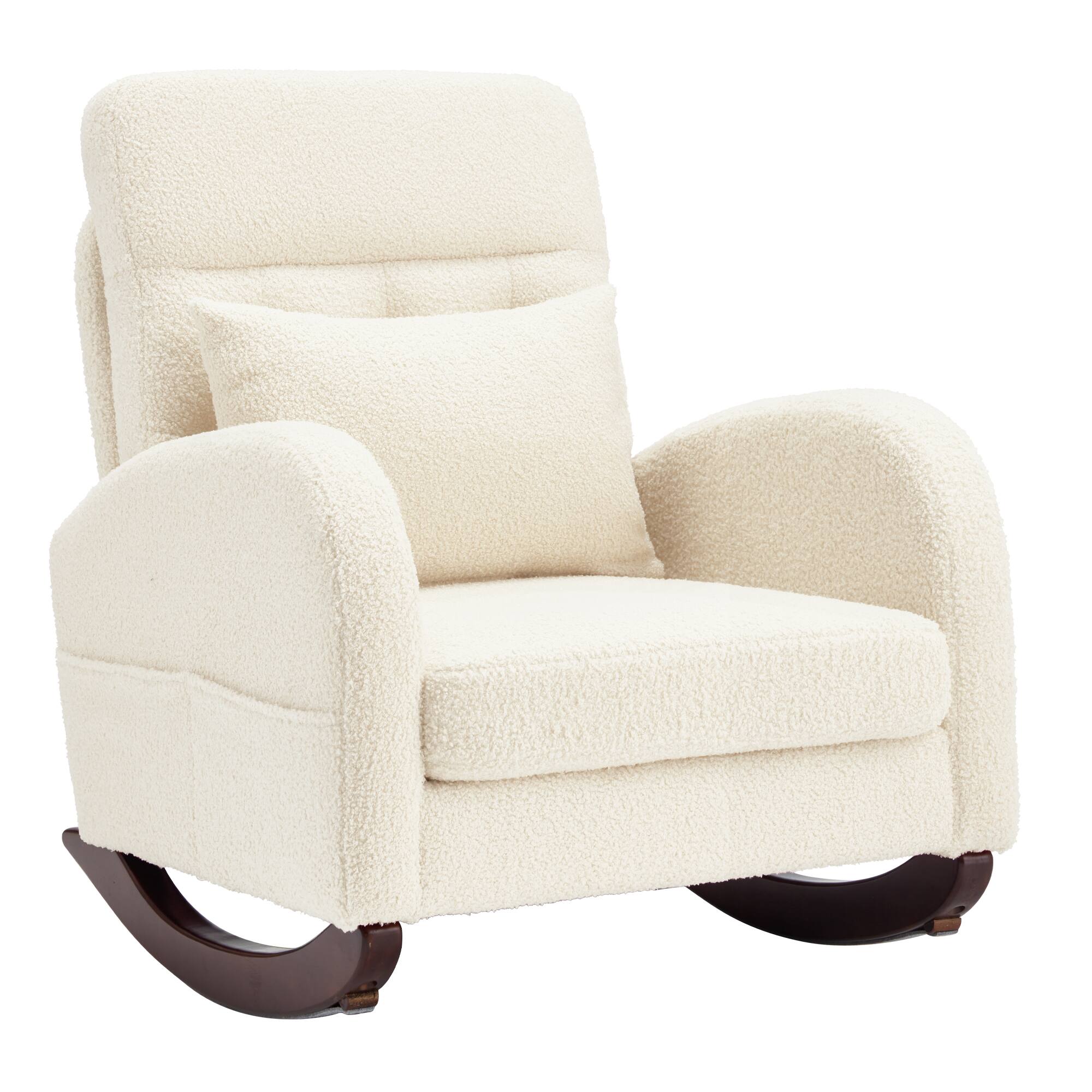 Alt View 5. U-HOMY - U-HOMY Rocking Chair, Solid Wood Glider with Ottoman, Pillow, and Blanket - Nursery and Living Room Rocker - Beige.