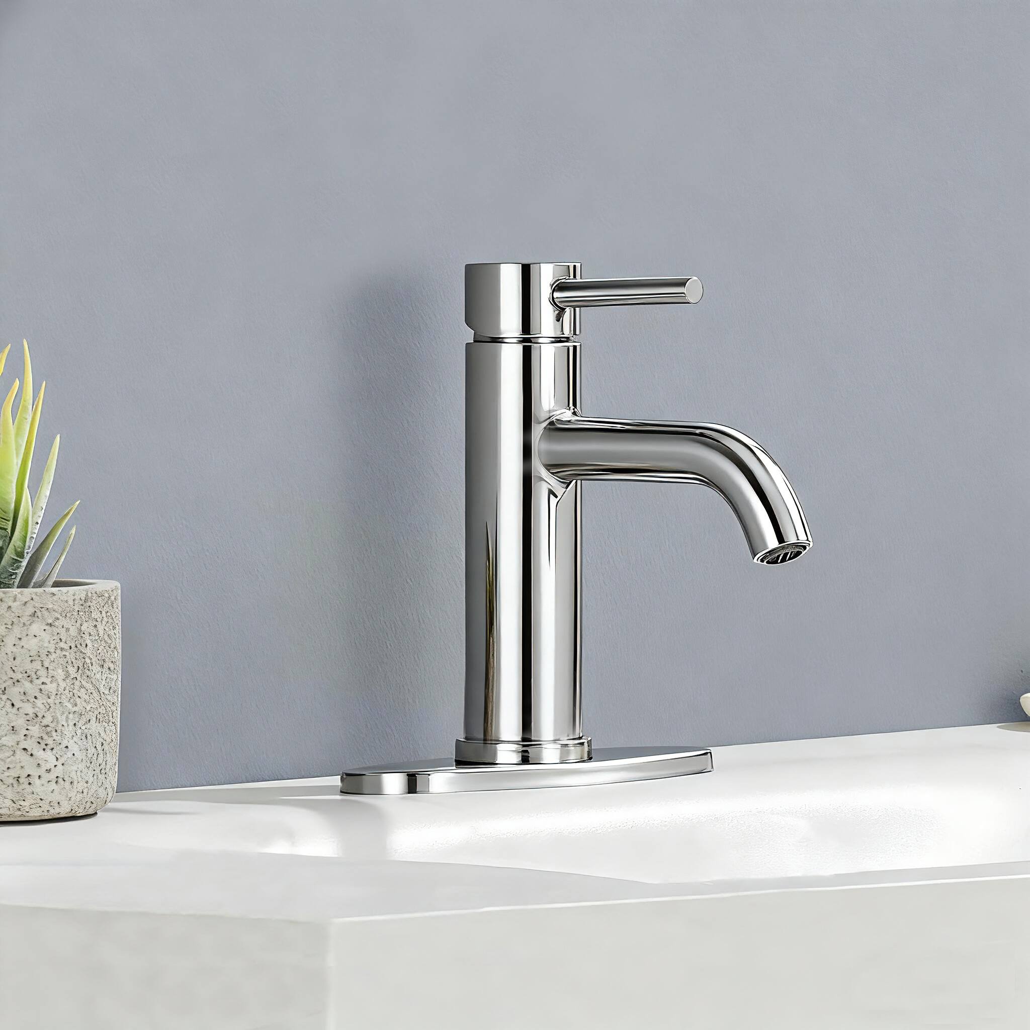 Left. DOMETOUR - Single Handle Bathroom Faucet Lavatory Faucet Stainless Steel Single Hole-T10 - Chrome.