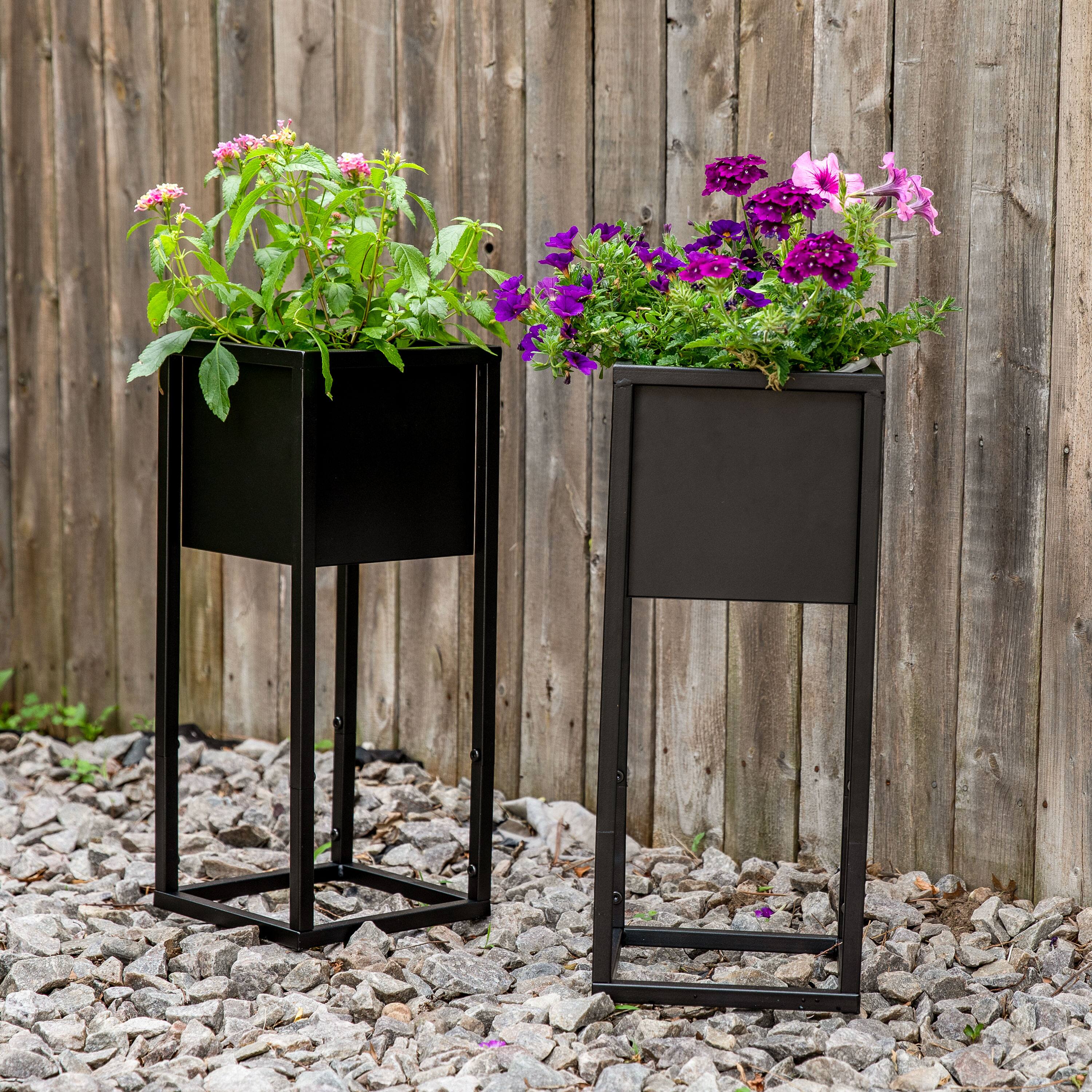Alt View 1. Sunnydaze - Modern Simplicity Outdoor Elevated Planter - 2-Pack - Black.
