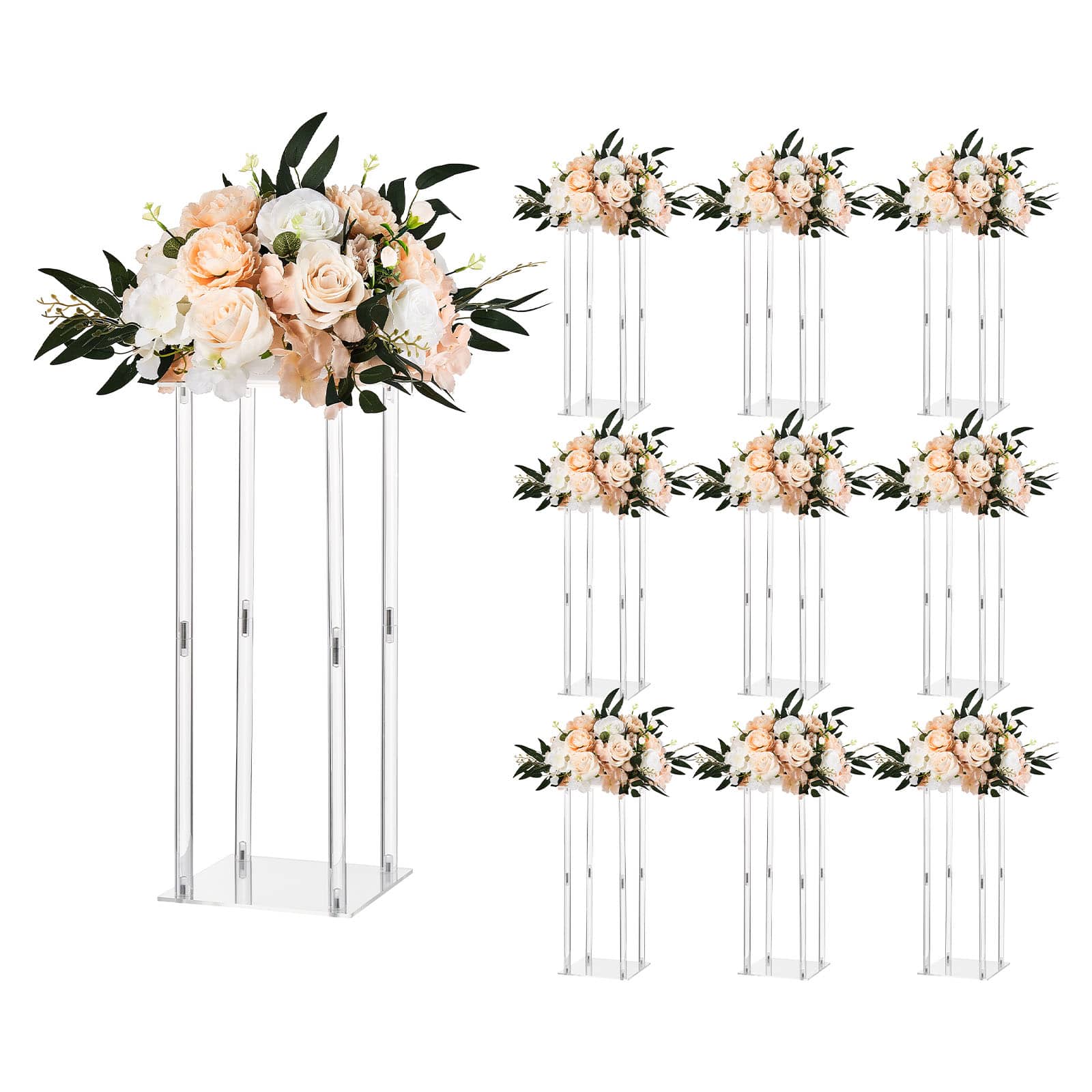 VEVOR - Wedding Flower Stand, 10PCS 19.69-inch Column Flower Stand, Floral Stands with Acrylic Laminate, Cylindrical Cubic - Transparent