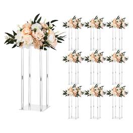 VEVOR - Wedding Flower Stand, 10PCS 19.69-inch Column Flower Stand, Floral Stands with Acrylic Laminate, Cylindrical Cubic - Transparent