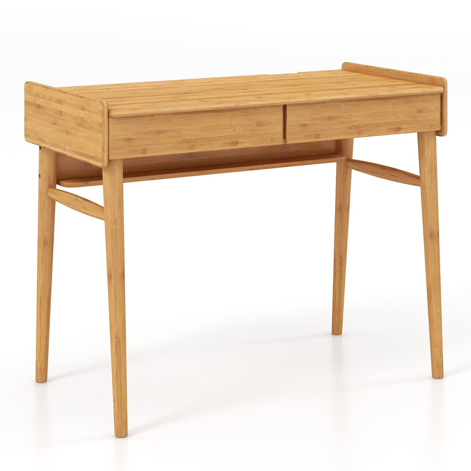 Front. Ecooso - Bamboo Writing Desk with 2 Drawers, Open Shelf Workstation for Home Office and Study - Natural.