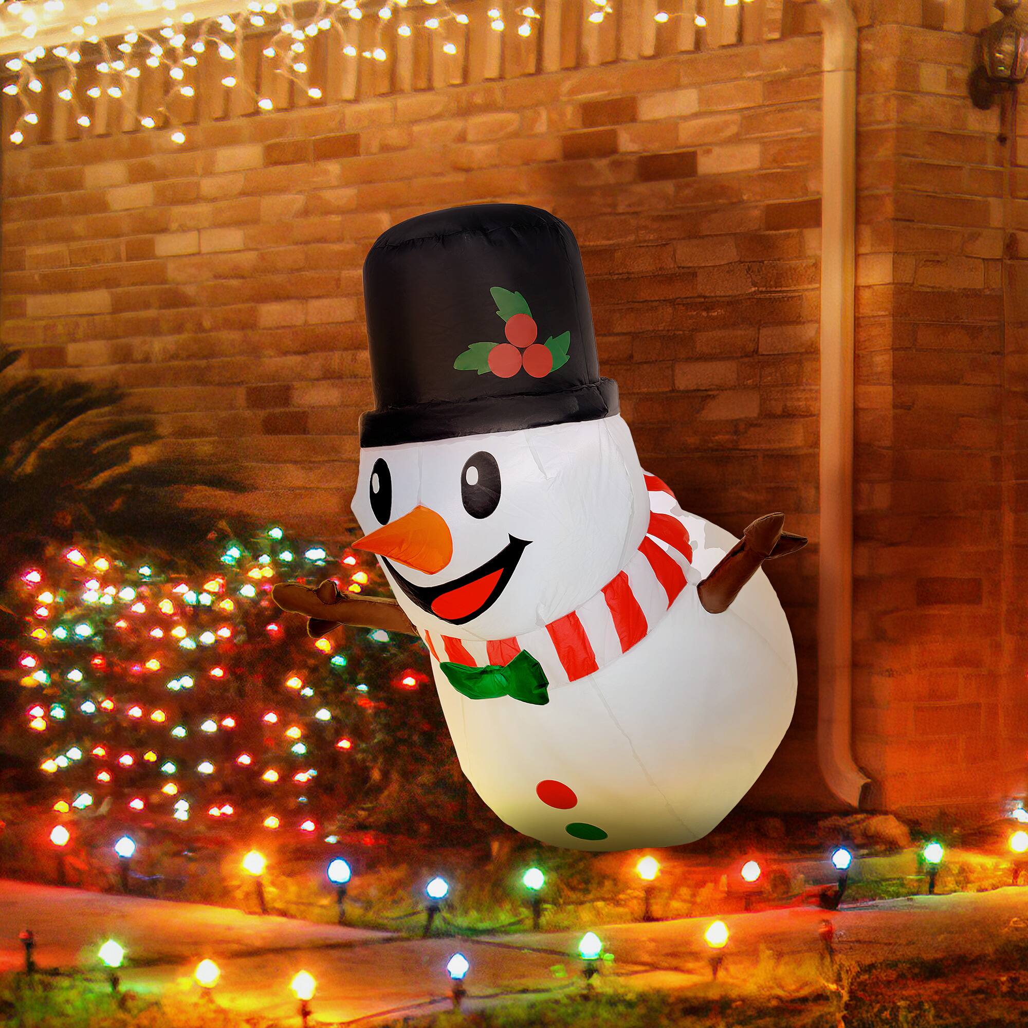 Alt View 8. Outsunny - 3.4' Christmas Inflatables Hanging Snowman with White LED Lights, Blow-Up Outdoor Christmas Decorations for Garden Party - White.