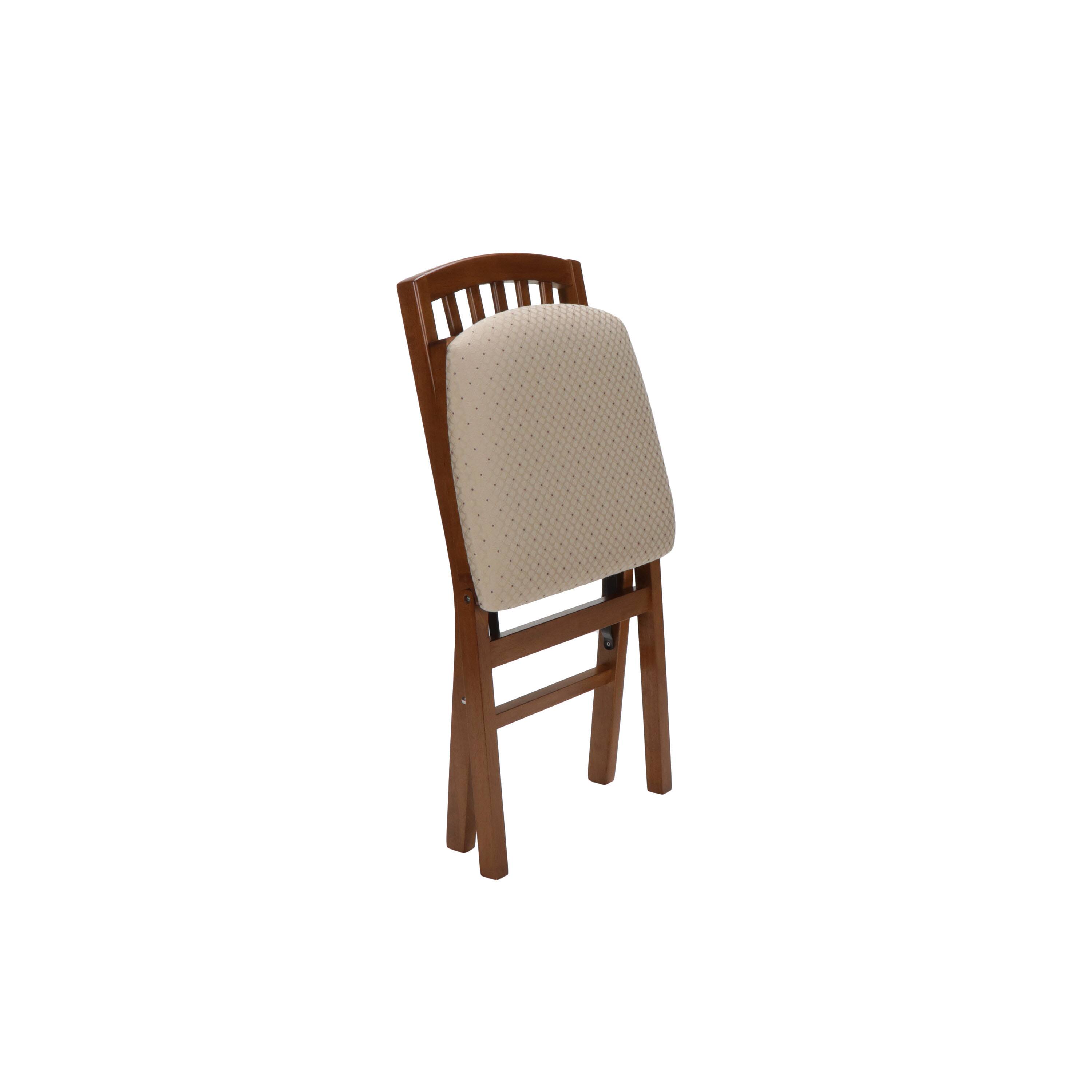 Left. Stakmore - Stakmore Mission Fusion Folding Chair, Fruitwood Frame with Blush Fabric (Set of 2) - Brown.