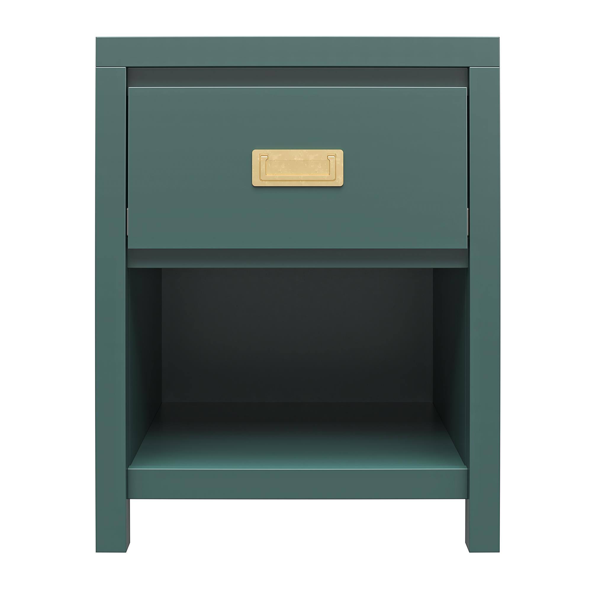 Back. Aukfa - 1 Drawer Nightstand - MDF & Engineered Wood, Vintage Gold Pulls, 40lb Top & 25lb Storage Capacity, 19.7"W x 25"H - Green.