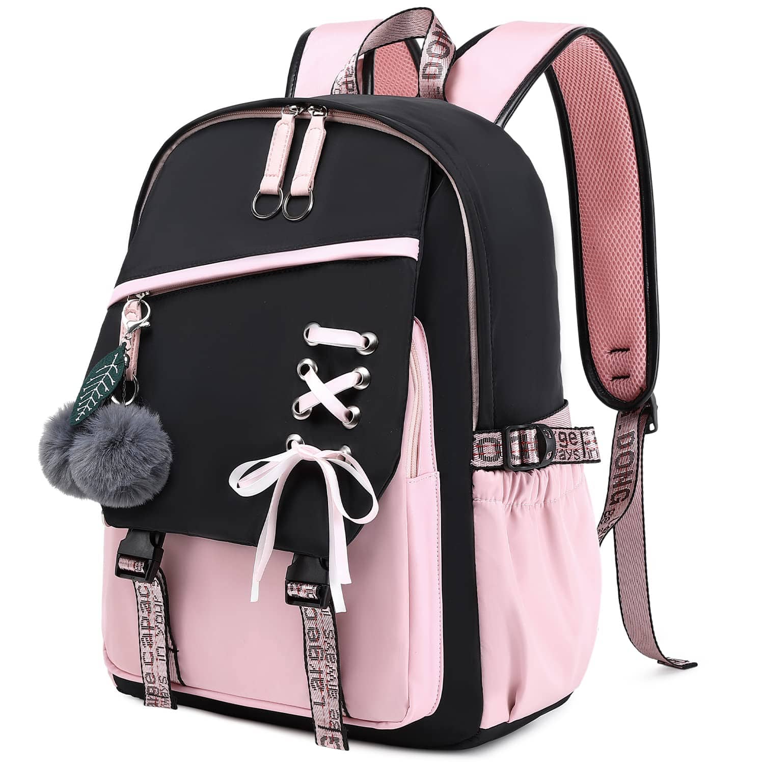 Stamp n Camp - Teenage Bookbag School Backpack Casual Daypack Schoolbag For Teens Blue - Black Pink