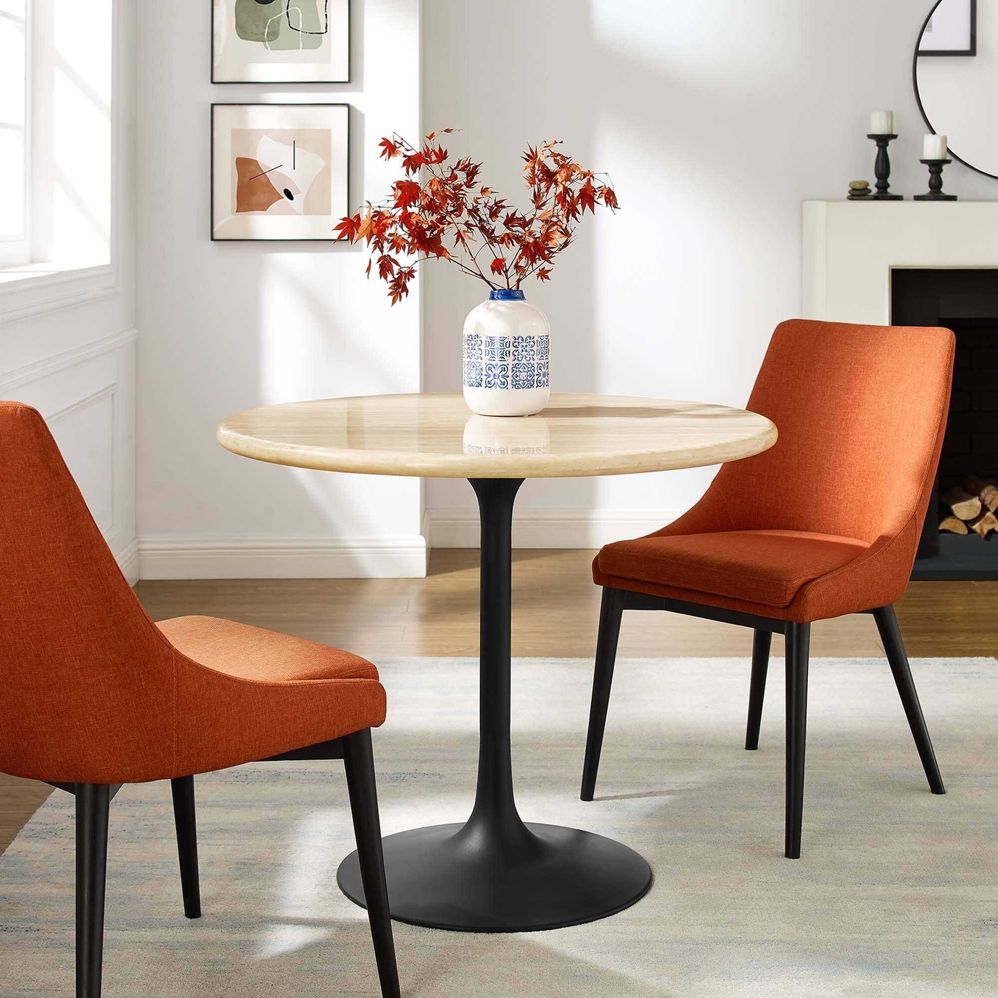 Alt View 6. Modway - Lippa 36" Round Faux Travertine Dining Table by Modway - Black Travertine.