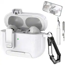Dteck - Case for Apple Airpods Pro 2nd Gen (2022) with Phone Holder & Keychain,Leather Texture Earbuds Cover for Man Women - White