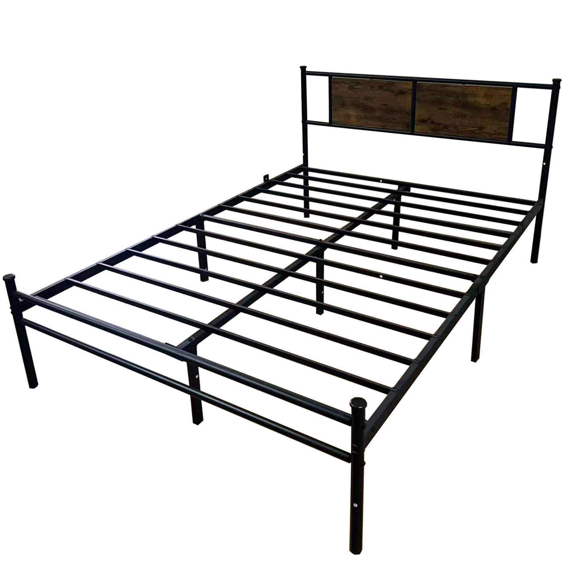 Back. GOODSILO - Full Size Metal Bed Frame with Wooden Headboard - Sturdy and Stylish Design for Modern Bedrooms - Black.