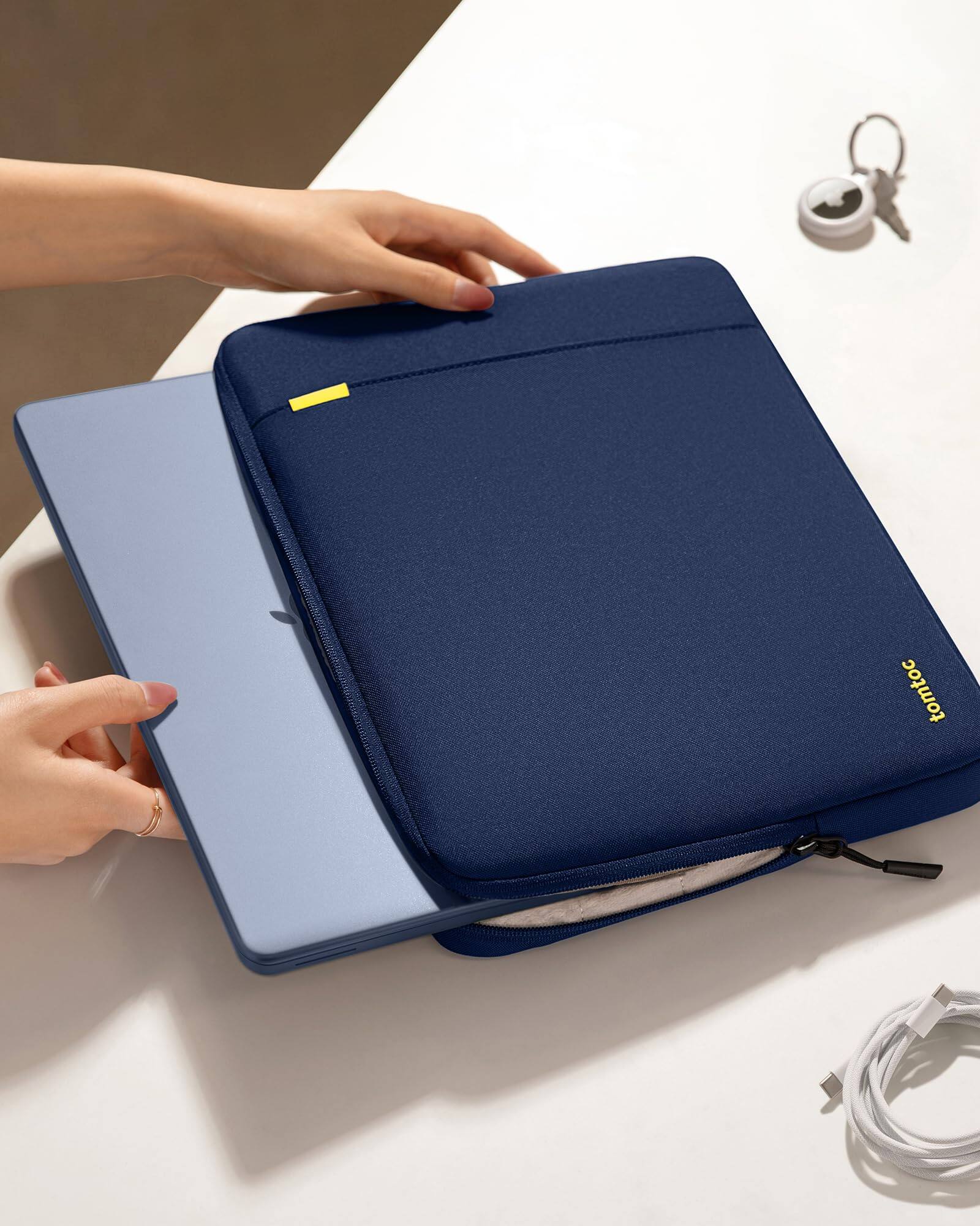 Alt View 8. tomtoc - Defender-A13 360° Recycled Laptop Sleeve Bag Case for 13-inch New MacBook Neo A18 Pro Chip 2026 - Navy Blue.