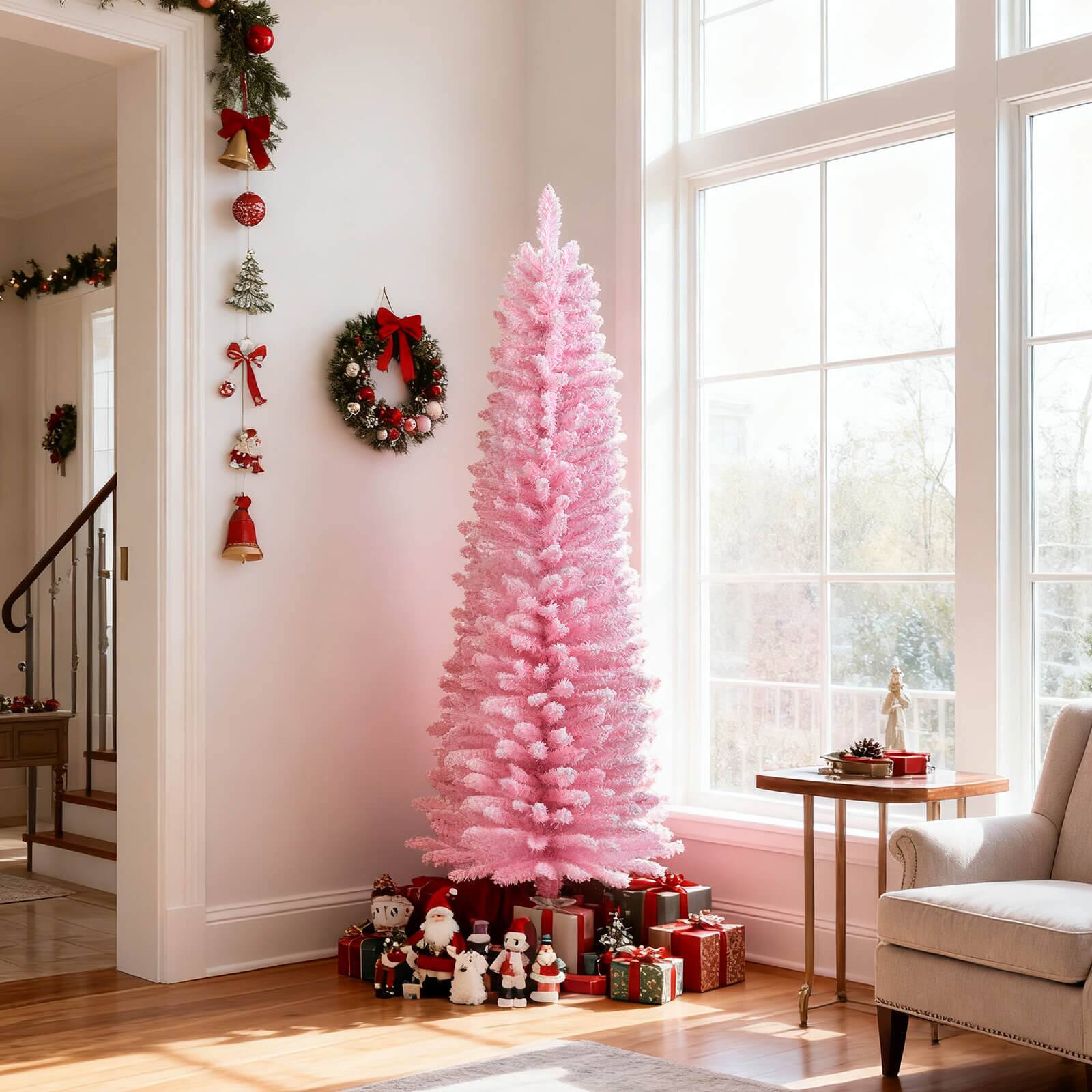 Alt View 2. Costway - Costway 5 FT Artificial Christmas Tree with 328 Branch Tips & Folding Metal Stand for Home - Pink.